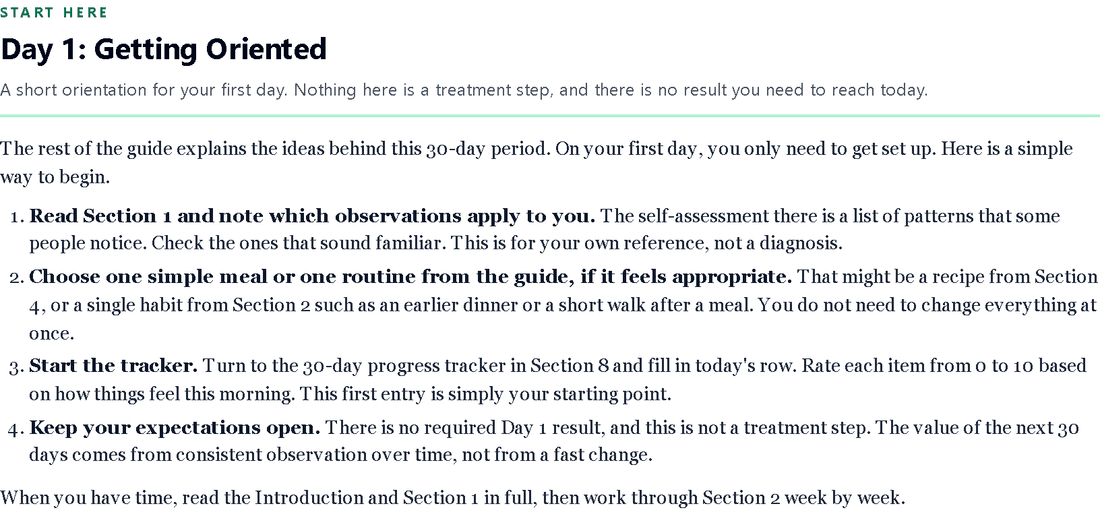 Day 1: Getting Oriented page from the Gut Breath Fix educational wellness guide